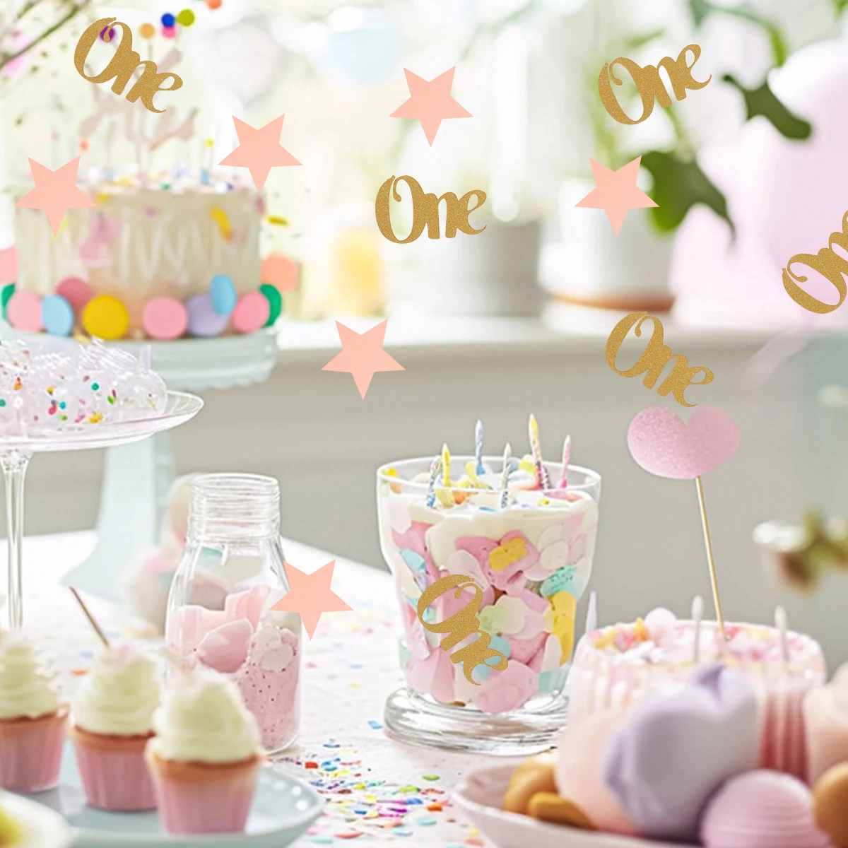 

100Pcs Pink Glitter Confetti Star and Birthday Party Decoration First Birthday Table Ornaments Glitter Confetti