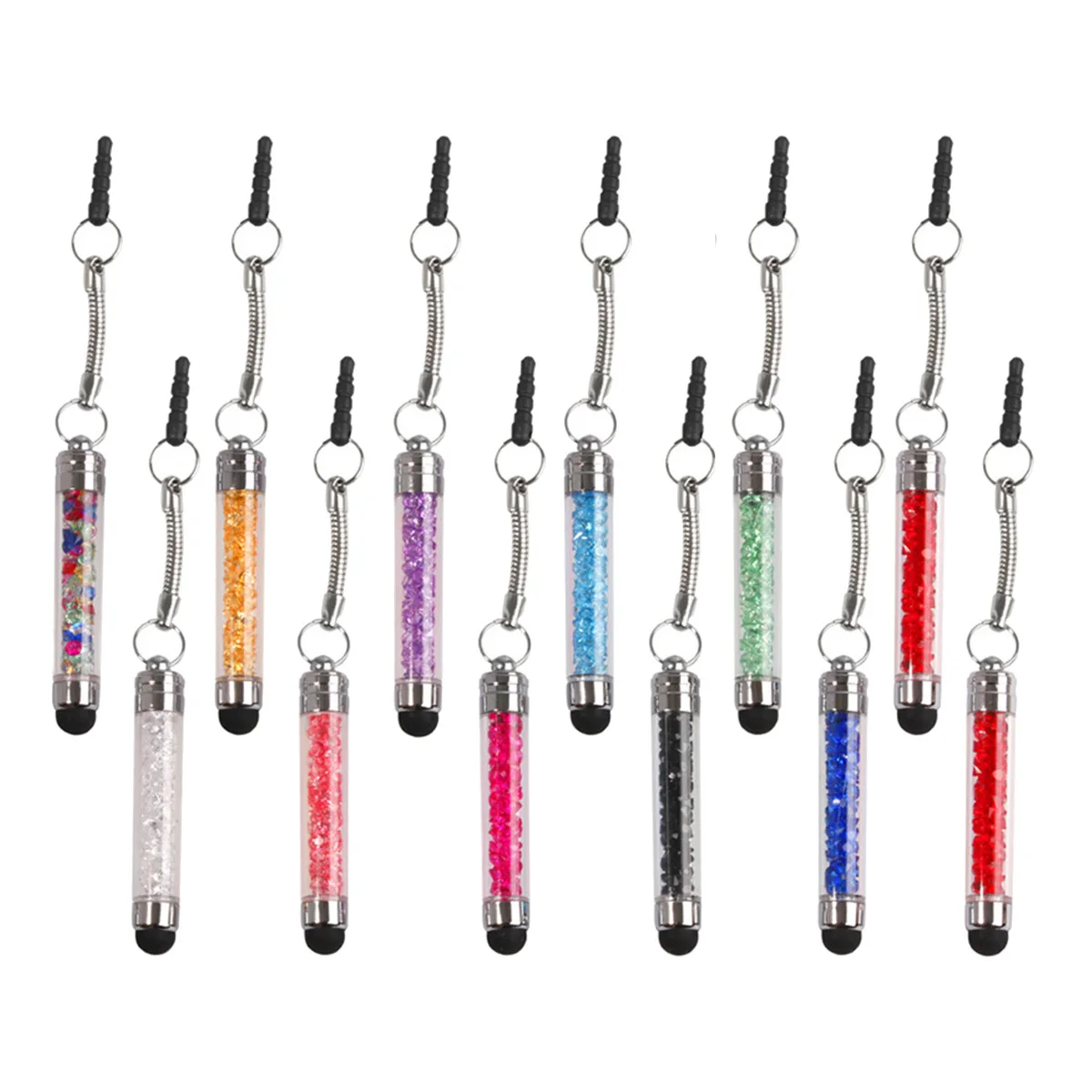 

8Pcs Phone Pendant Stylus Premium Metal Plastic Touch Screen Pen Smooth Mini Design for Smartphones Tablets Built-in Rhinestone