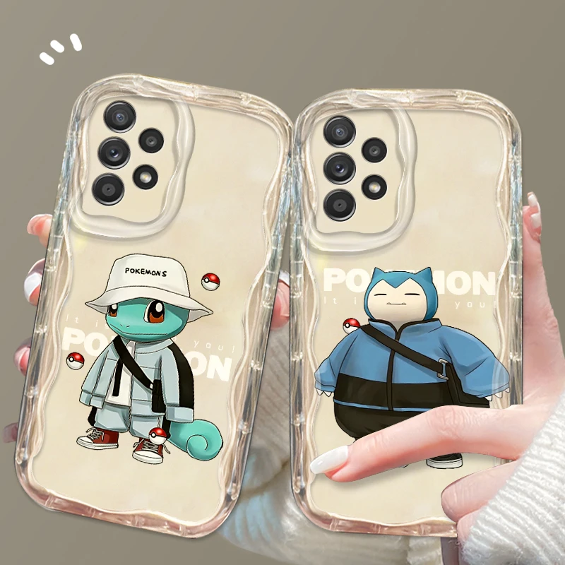 Cute P-Pokemones S-Squirtles For Samsung S24 S23 S21 S20 Ultra Plus FE A73 A72 A71 A51 A31 A05S A05 A04 5G Wave Oil Cover