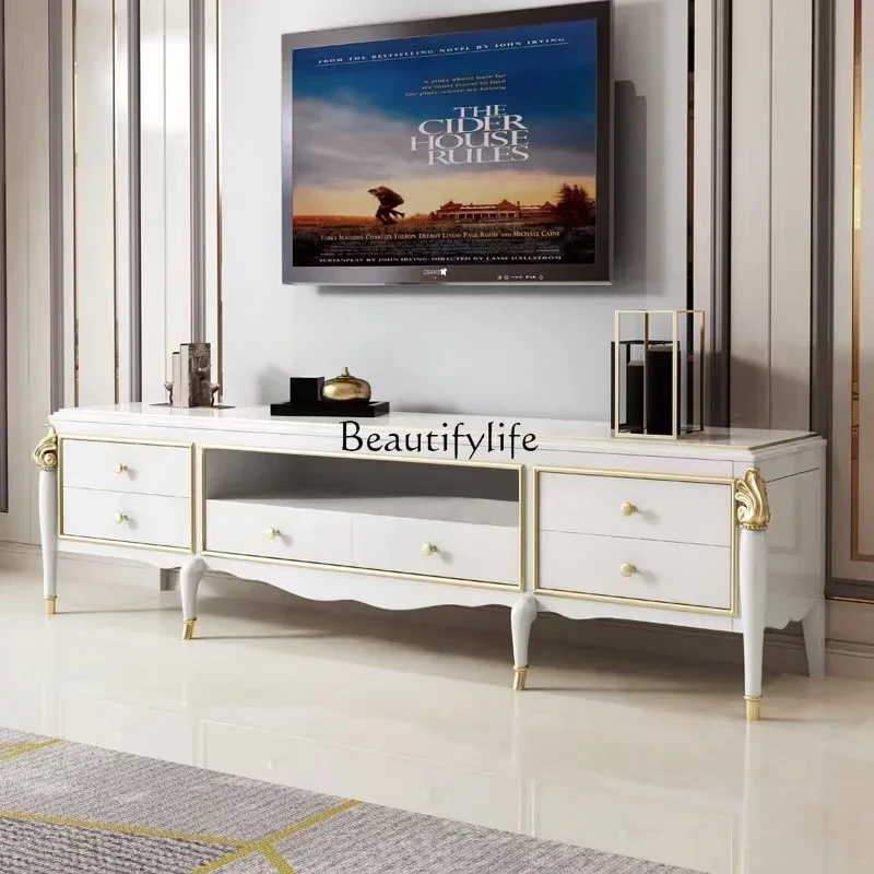 

LAmerican light luxury all solid wood white TV cabinet