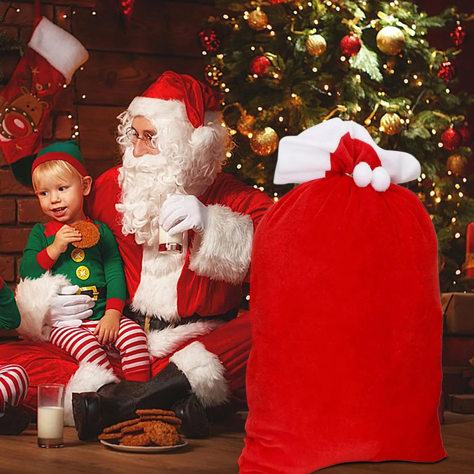 

Christmas Santa Claus Gift Bags Decorative Holiday Treat Sacks for Candy Toys Party Favors Thanksgiving & New Year Celebration