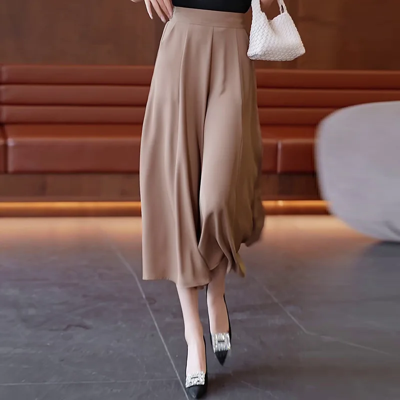 Ice Silk Wide-Leg For Women, Summer New Thin Mom Swing High-Waisted Casual Straight-Leg Pants, Plus Size Capri Pants