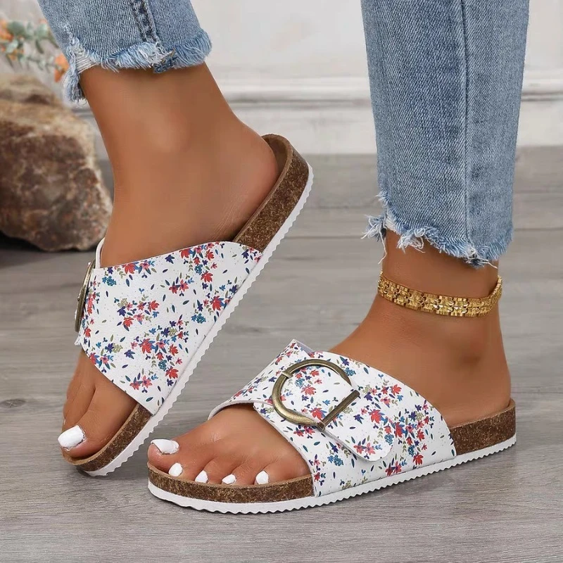 

Women's Shoes 2025 Brand Basic Women's Slippers Fashion Belt Buckle Casual Slippers Women Summer Plus Size Solid Flat Slippers