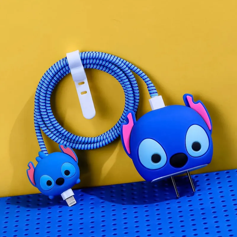 Cartoon Disney Cable Winder Set For iPhone 11 12 iPad 18W 20W Data Line Cute Silicone Fast Charger Cable Protector Organizer