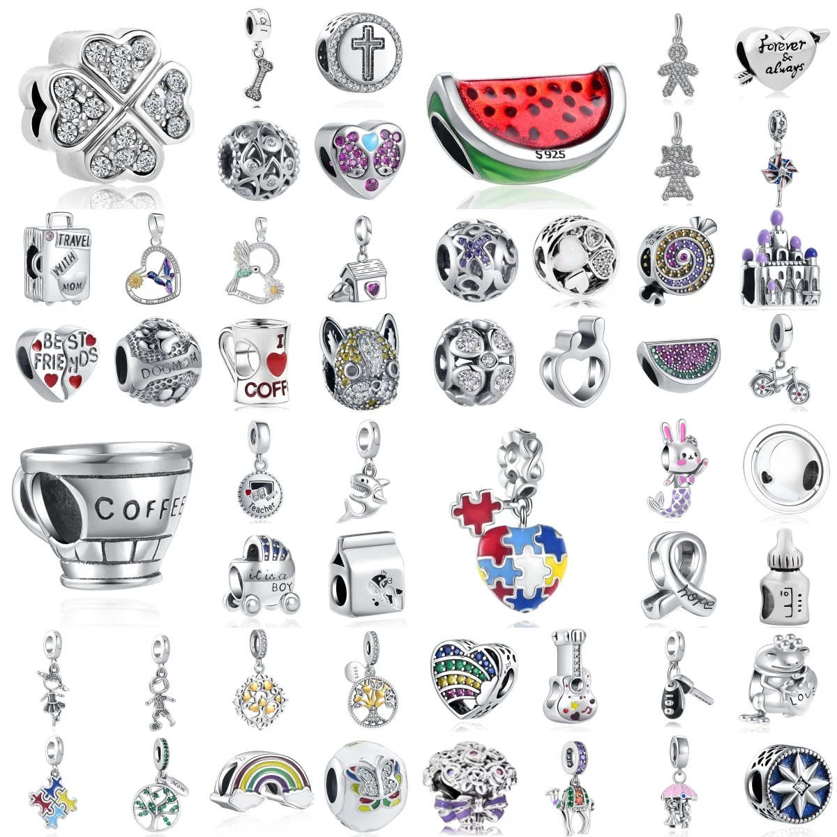Exquisite 925 Silver Watermelon, Barbell, Camel, Puzzle Pendant, Suitable for Bracelet DIY Fashion Women's Jewelry Accessories