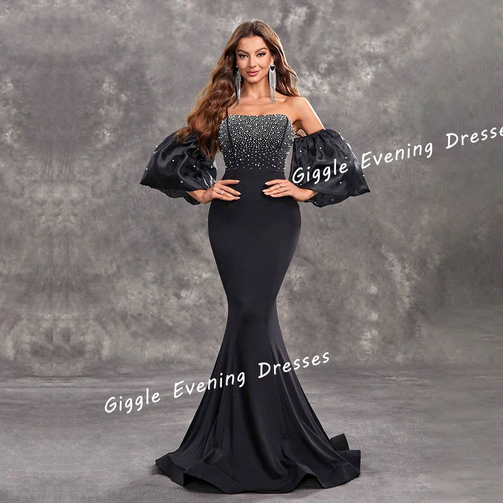 Giggle Strapless Luxury Mermaid Crepe Evening Dresses Women 2024 Beading New Arab Close-Fitting Floor-Length Wedding Party Gowns