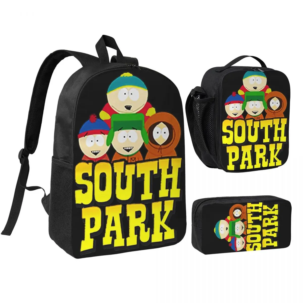 

Винтажный рюкзак SouthsPark, 3 шт./компл., для студентов, холщовые сумки для ноутбука, сумка для обеда, пенал