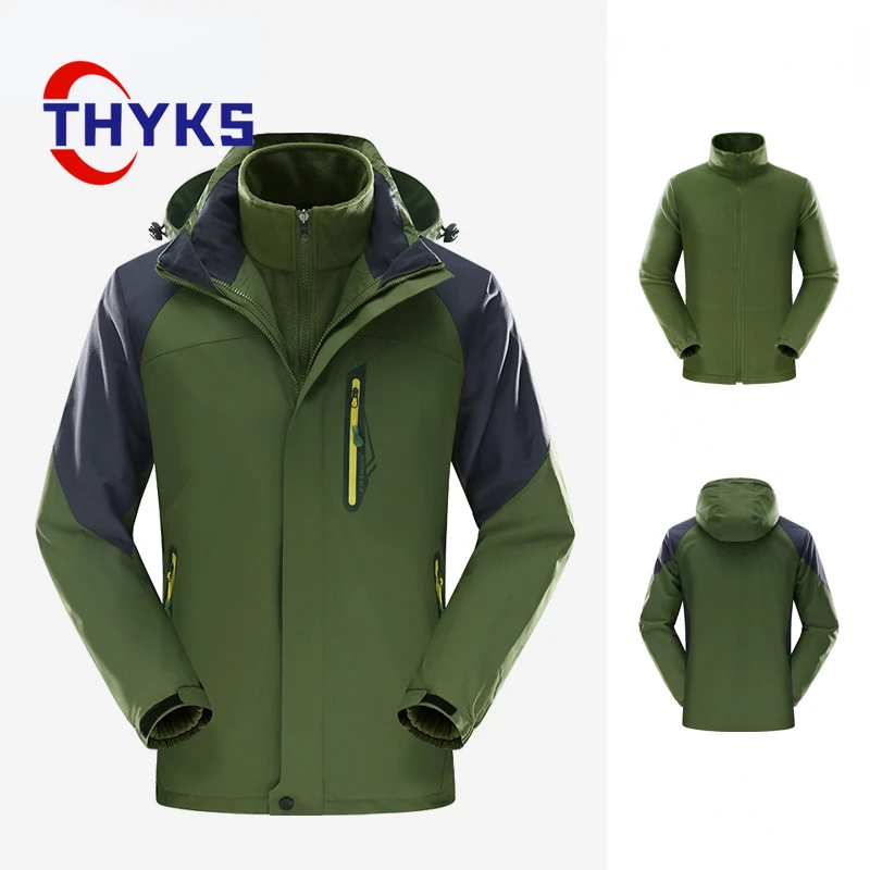 

Detachable Hooded Hiking Jacket Men Outdoor Warm Large Size Windproof Cold Mountain Climbing Suit Comfortable Casual Work Cloth