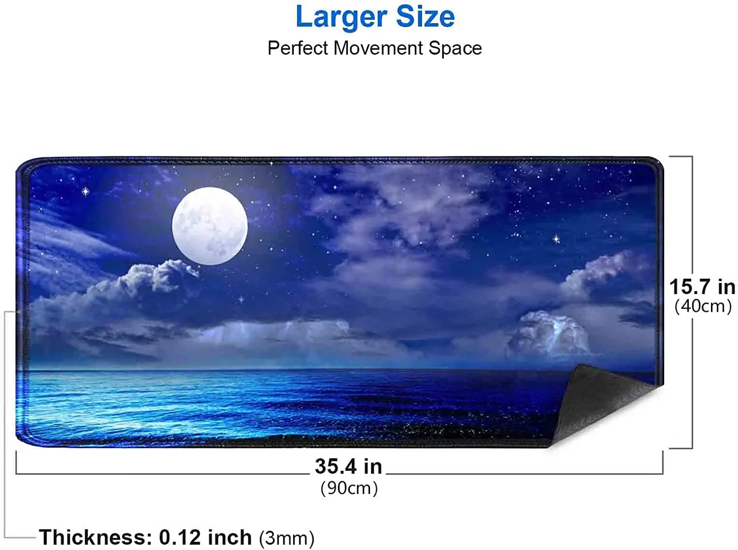 Gaming Large Mouse Pad Big Size Blue Moon Over Sea Mouse Pads Long Non-Slip Rubber Base Computer Mousepad for Full Desk Mat