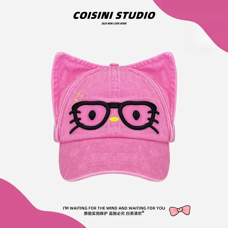 

New Funny Glasses Cat Ears Baseball Cap Y2K Summer and Autumn Travel Sunscreen Fashionable Versatile Personalized Women's Hats