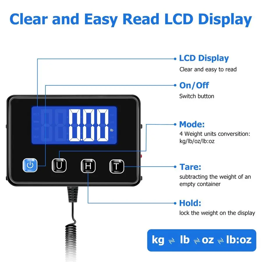 Scale, 440 lbs 0.35oz High Accurate Digital Postal Scale with Hold Tare Function, Shipping Scale for Small Business, Packages, L