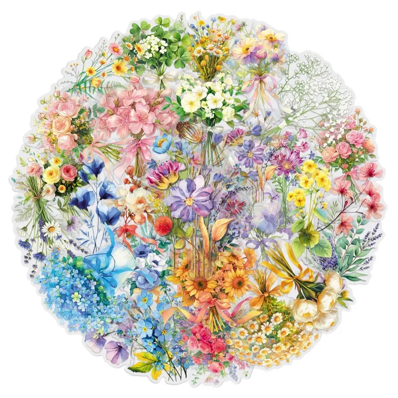 

50PCS Transparent Bouquet Stickers Cartoon Floral and Plant DIY Guitar Phone Suitcase Water Cup Skateboard Waterproof Decals