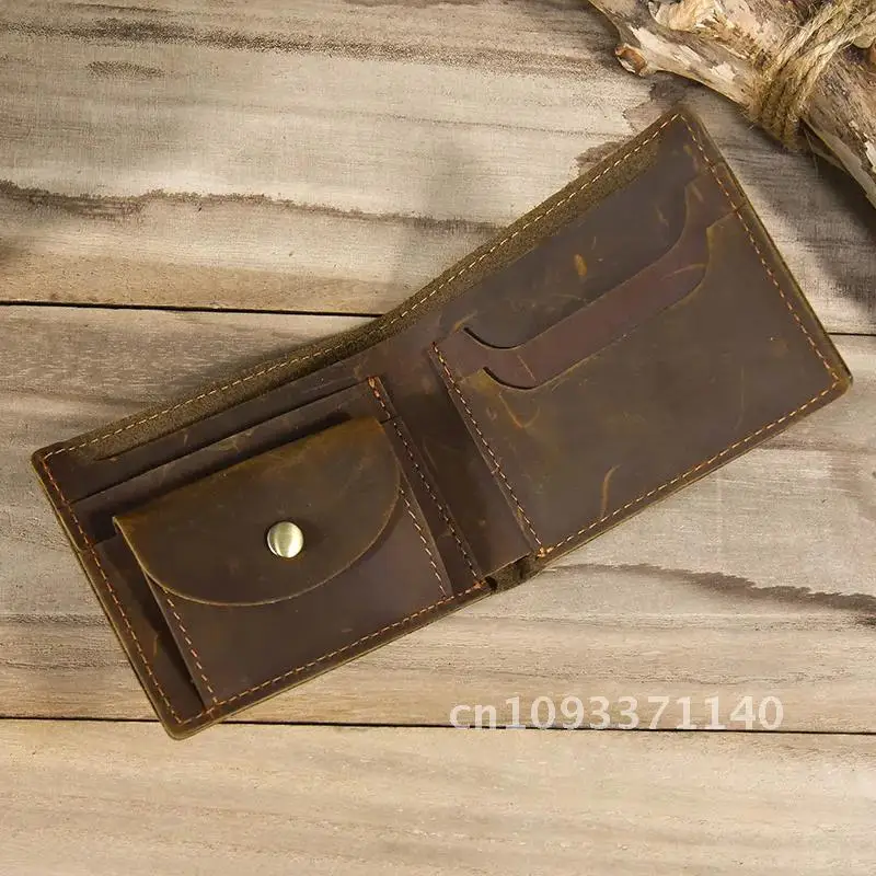 Crazy Horse Leather Short Wallet For Men Male Vintage Purse Wallet Card Holder Coins Purse Retro Fashion Men Wallet Dropshipping