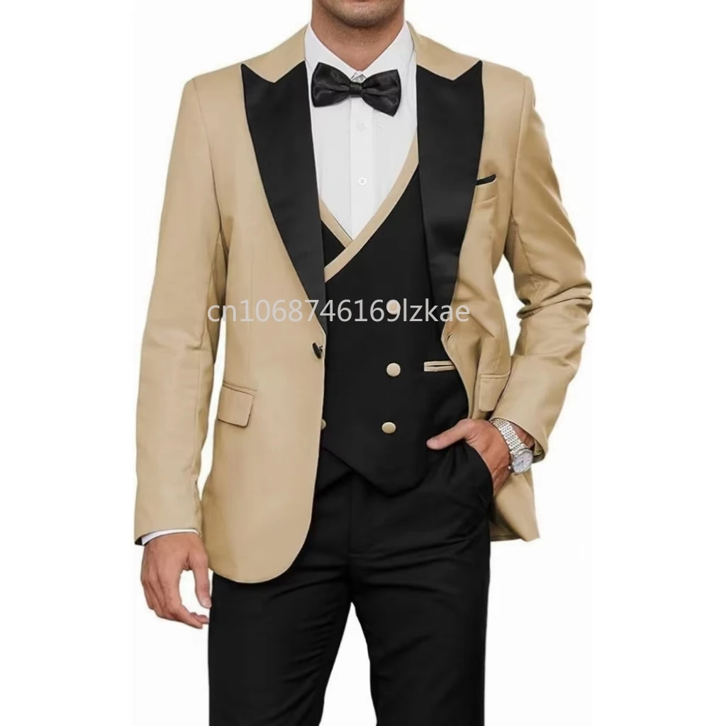 Formal Luxury Suit For Men One Button 3-Piece Blazer Vest And Pants set Elegant Tuxedos Wedding Dresses Prom Suits Set