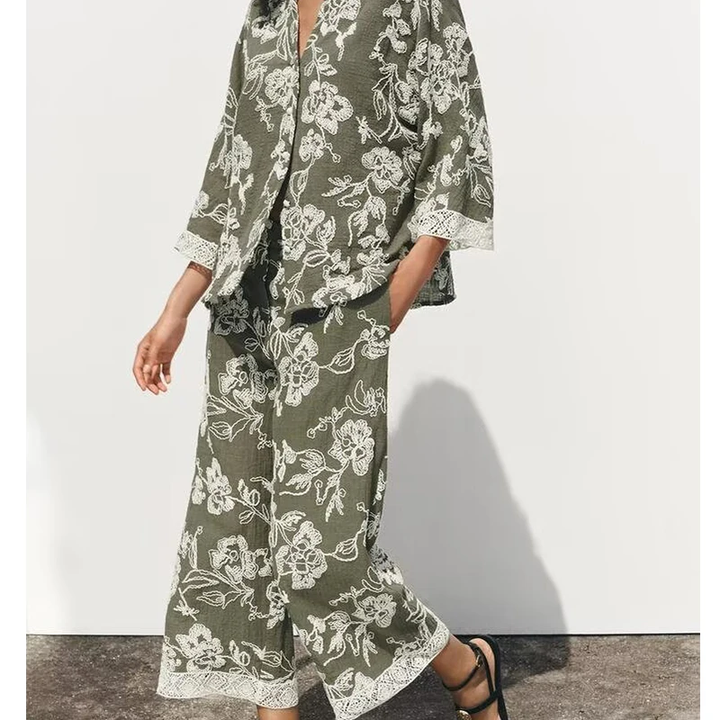 YENKYE Guipure Patchwork Mouw Borduren Shirt Vrouwen Revers Kraag Voorste Knop Casual Losse Blouse Streetwear Dame Shirts