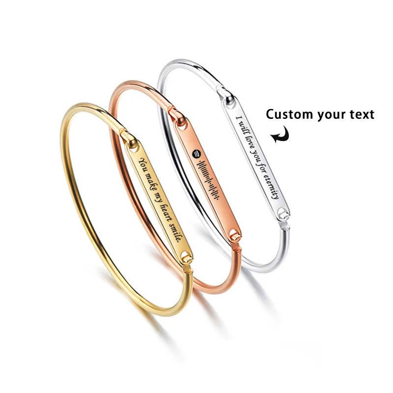 

Custom Engraved Stainless Steel Bracelet Personalized Text Bangle Gift for Her Women Jewelry