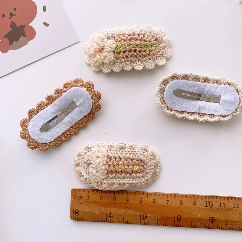 5Pcs models versatile knitted wool sweet flowers girl heart clip cute wrap cloth bangs hair clip kids baby girl hair accessories