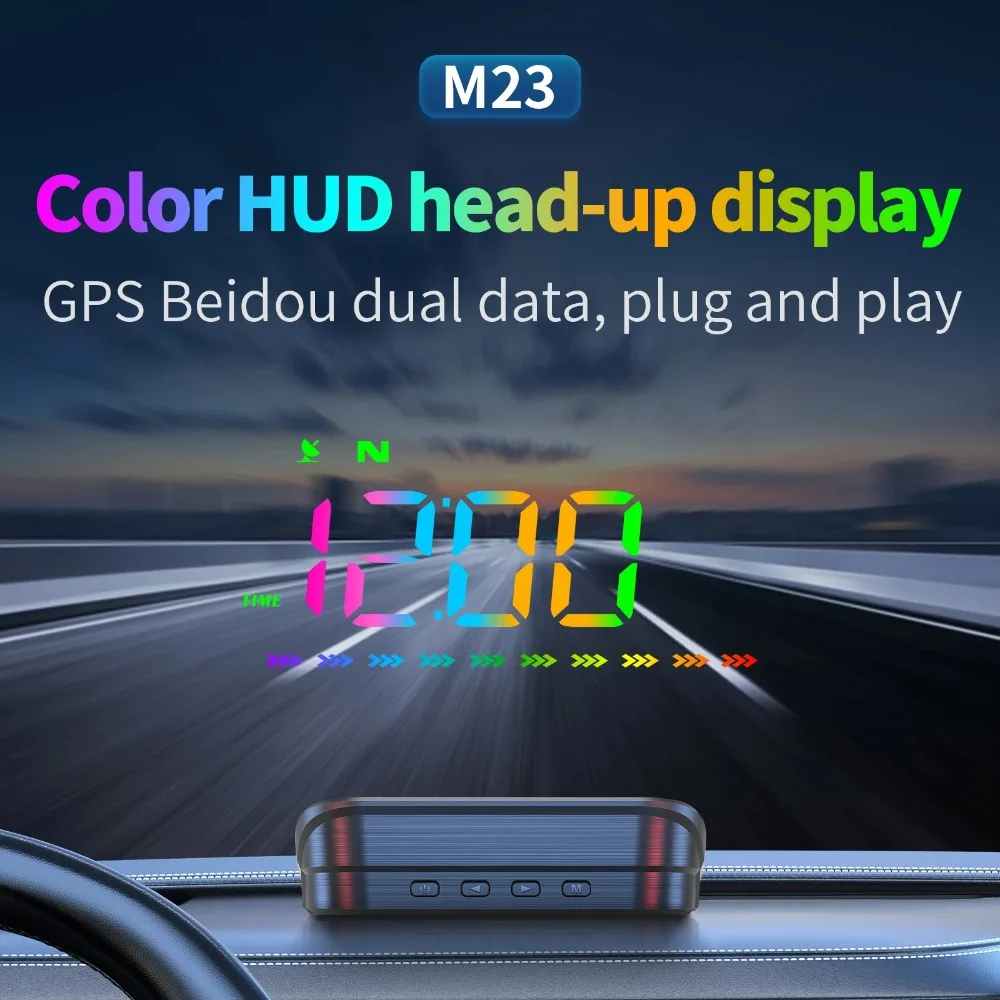M23 GPS Color HUD Head-up Display Windshield Projector Auto Meter KMH Speedometer Smart Car Accessories Compass Overspeed Alarm