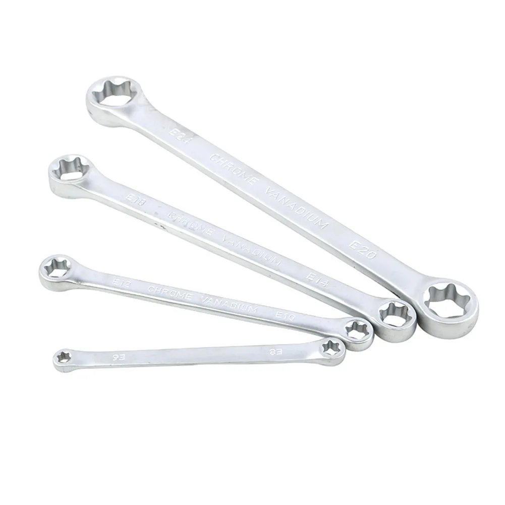 

4pcs E-Ring Wrench Spanner E-Torx Box Wrench E6-E24 E-Type Double-Ended Hexagon Socket Wrench Ratcheting Wrench Hand Tool