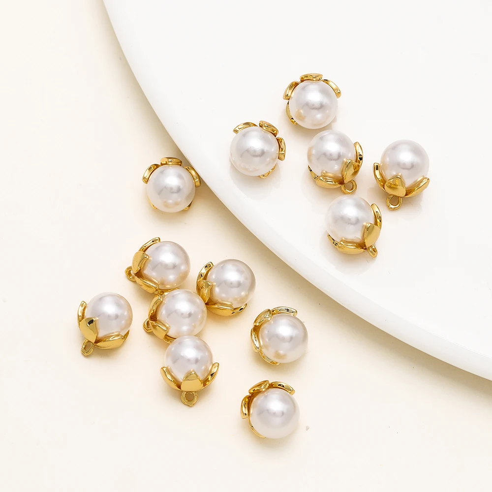 4/10pcs/Pack 14/18K Gold Color Plated Brass Pearl Charms Pendants for Women Earring DIY Jewelry Making Crafts Accessories