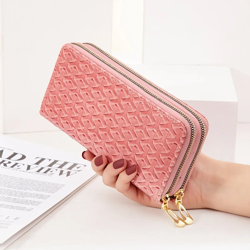 

New Purse Women Long Double Zipper Clutches Purse Mobile Phone Pocket Purse Fashion Wristlet Wallet Portfel Damski Card Holder L