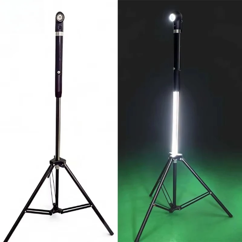 Portable retractable aluminum alloy mountaineering pole, tungsten filament lamp head LED work light 2 lighting modes