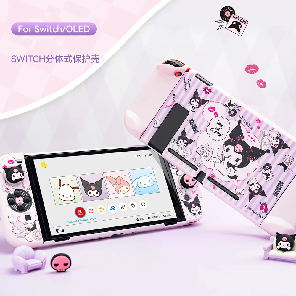 Cute Sanrio Kuromi Cinnamoroll Pochacco Anime Figure Switch Handle Protective Case Ns/Oled Anti-Fall Digital Accessories Gift