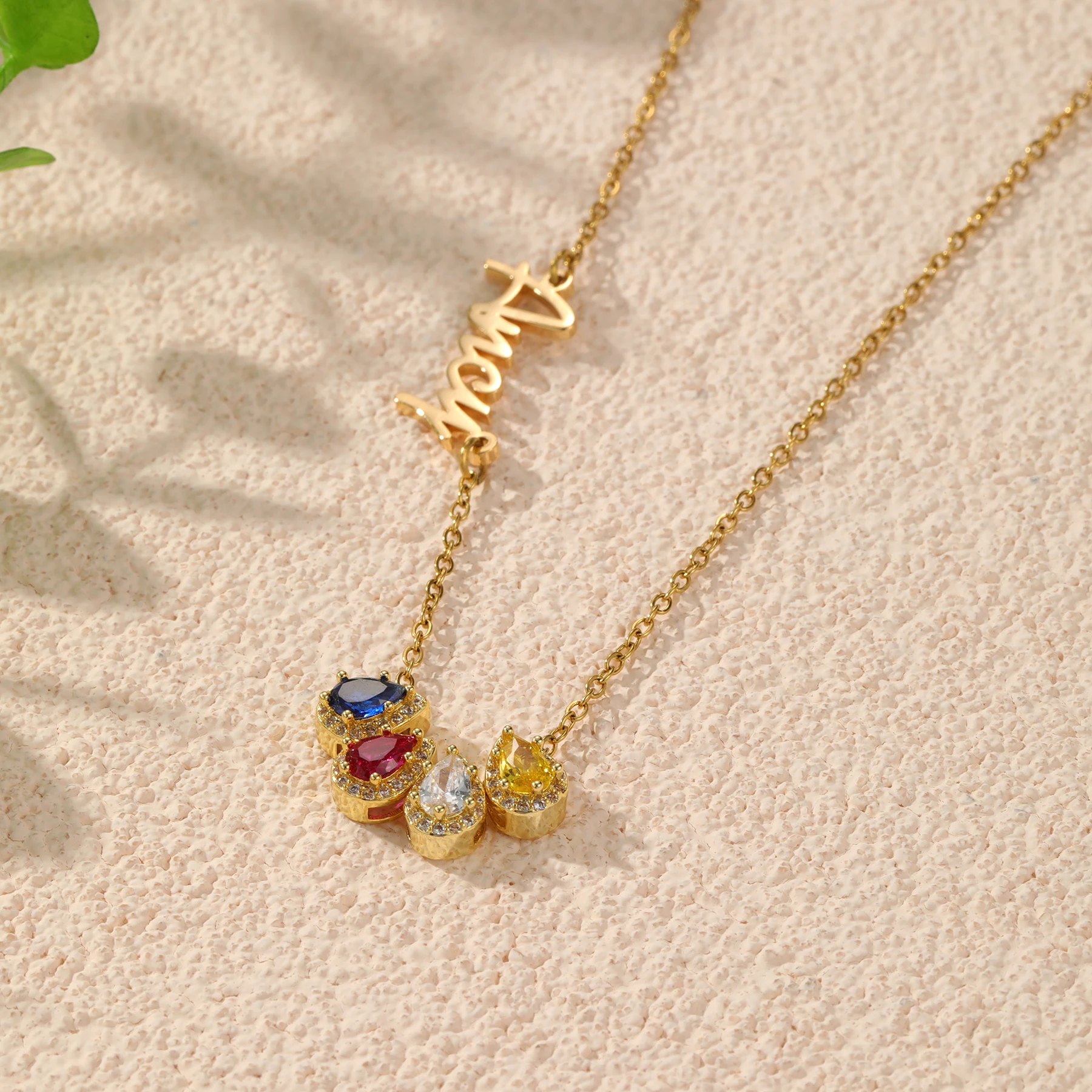 

Custom Name Necklace with Side Chain Personalized 1-5 Birthstones Name Necklace Name Pendant Mother's Day Gift for Women