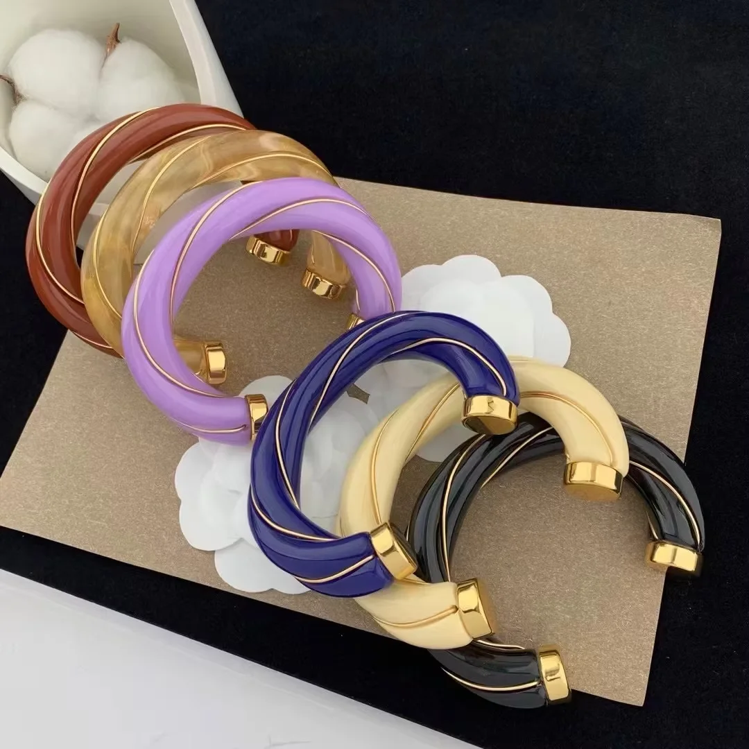Temperament Advanced Personalized Twisted Gold Border Resin Open Bracelet for Women's Girl Party Gift Jewelry Accessories