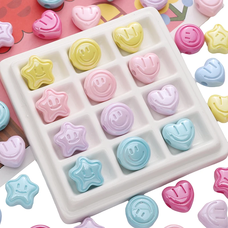 2pcs 18mm Colorful Smiling Face Round/Heart/Star Acrylic Loose Spacer Beads For DIY Bracelet Phone Chain Jewelry Making Findings