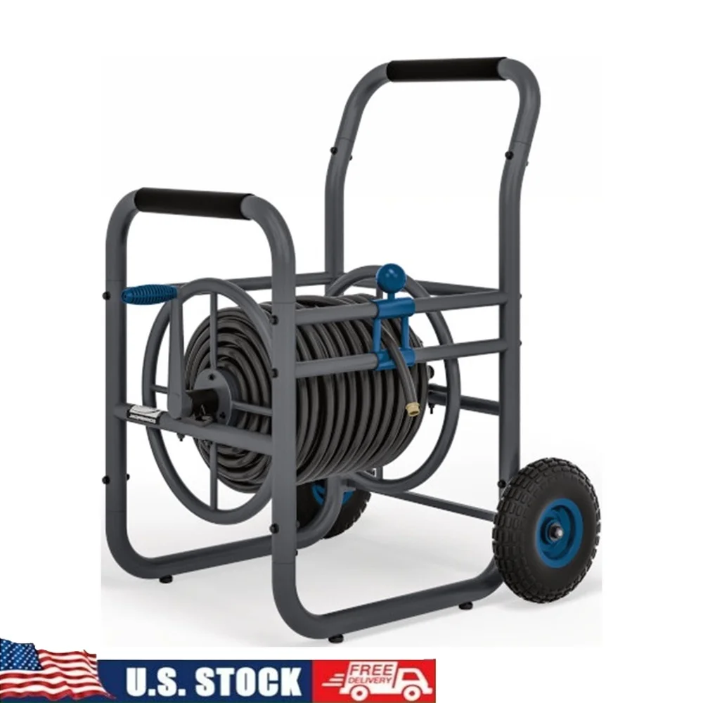 

Commercial Grade Steel Outdoor Hose Reel Cart Durable Weather Resistant with 10 Inch No Flat Tires Easy Winding Hose Guide