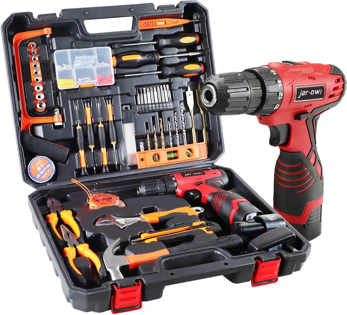 

108 Piece Power Tool Combo Kits with 16.8V Cordless Drill, Household Tools Set with DIY Hand Tool Kits for Professional Garden O