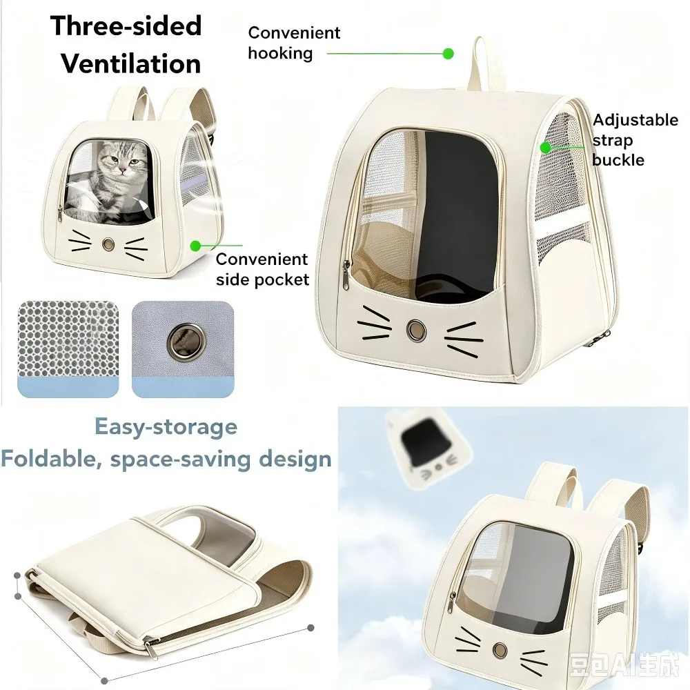 Designed Pet Carrier Backpack, Breathable Visual Travel Carry Bag for Cats Pets, Portable Outdoor Pet Transport Backpack, Multi‑
