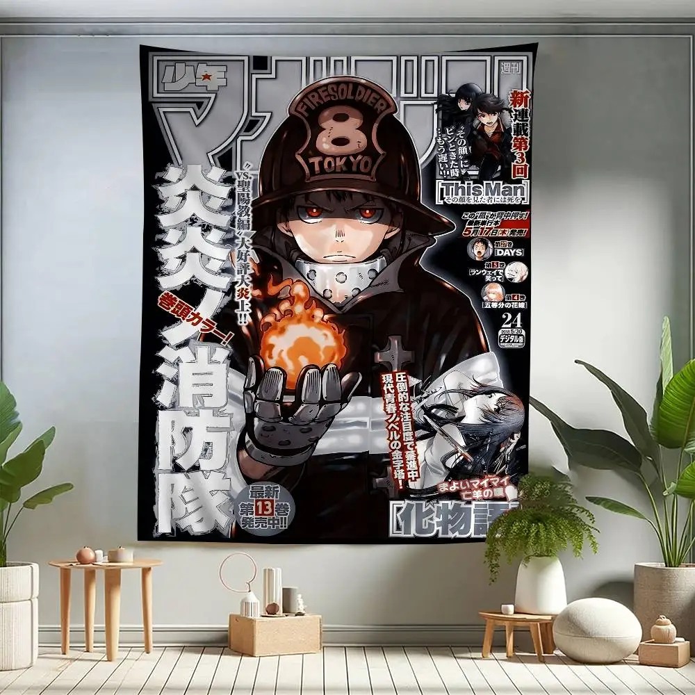 Fire Force Anime Printed Large Wall Tapestry Indian Buddha Wall Decoration Witchcraft Bohemian Hippie Wall Art Decor