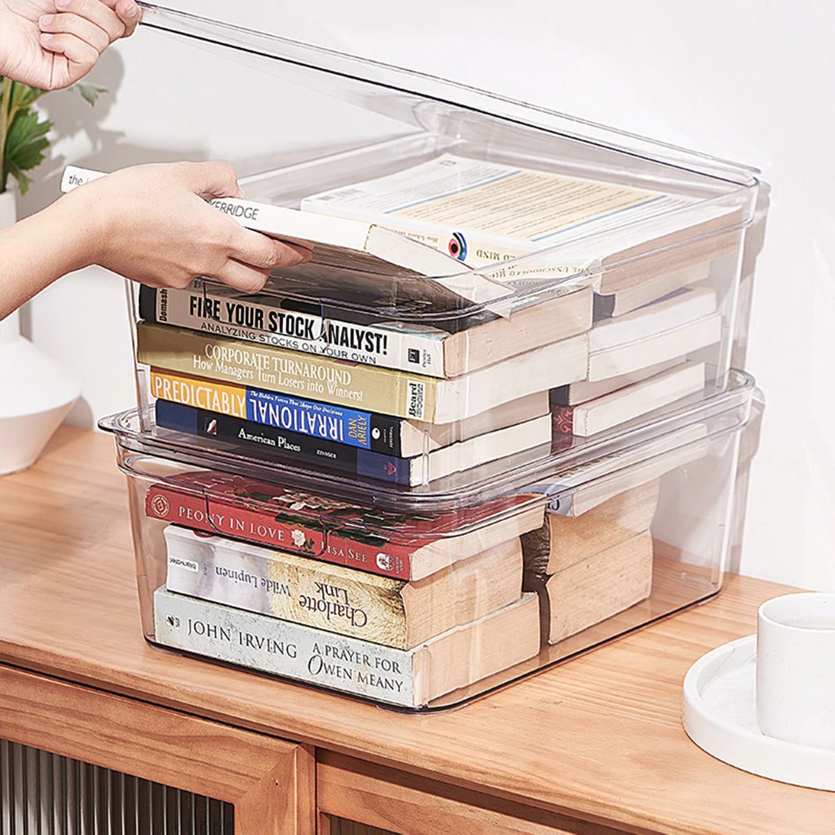 

Clear Sundries Basket Stationery Storage Box Desktop Organizer Transparent Container Stackable Table Case