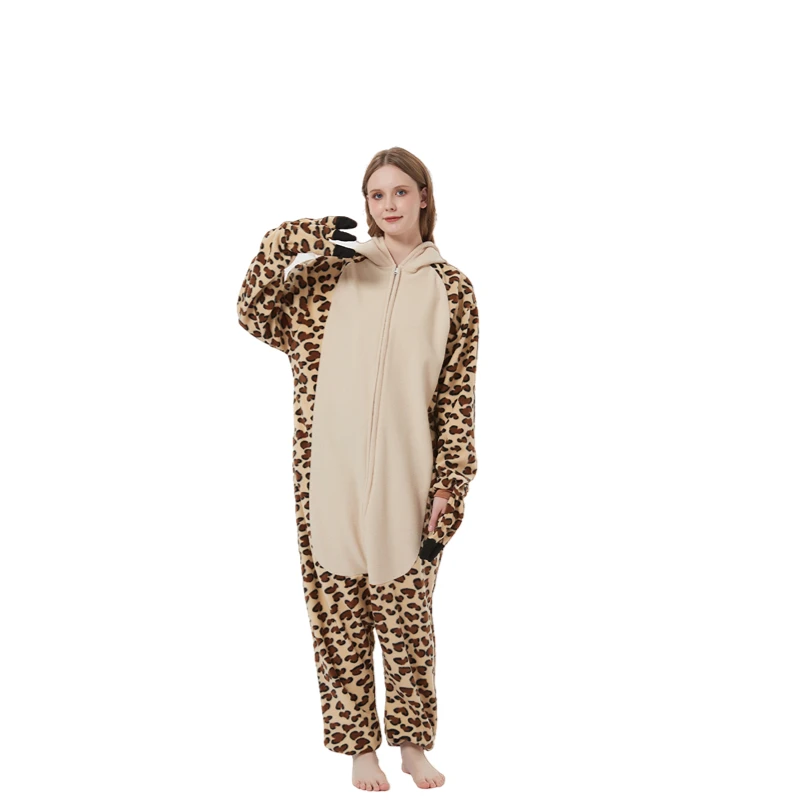 Animal Zipper Leopard Bear Onesies Men Adults Cartoon Fleece Winter Jumpsuit Woman Cosplay Homewear Costume Kigurumi Pajamas