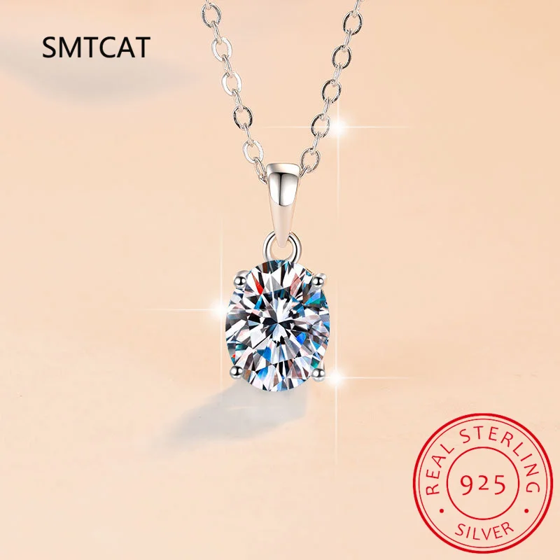 1CT 2CT 3CT Oval Cut Simulated Moissanite Necklace for Women Jewelry Real Silver Chain 925 Pendant Lab Diamond Birthday Gift