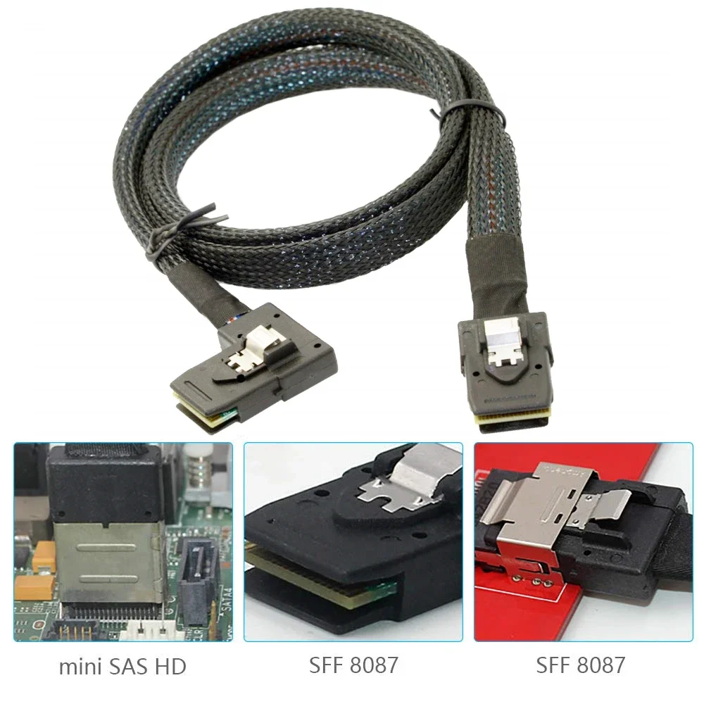 Mini SAS cabo de dados interno, conector adaptador para host do servidor, disco rígido RAID, 90 graus de ângulo direito Bend, 36Pin, SFF-8087 a 8087