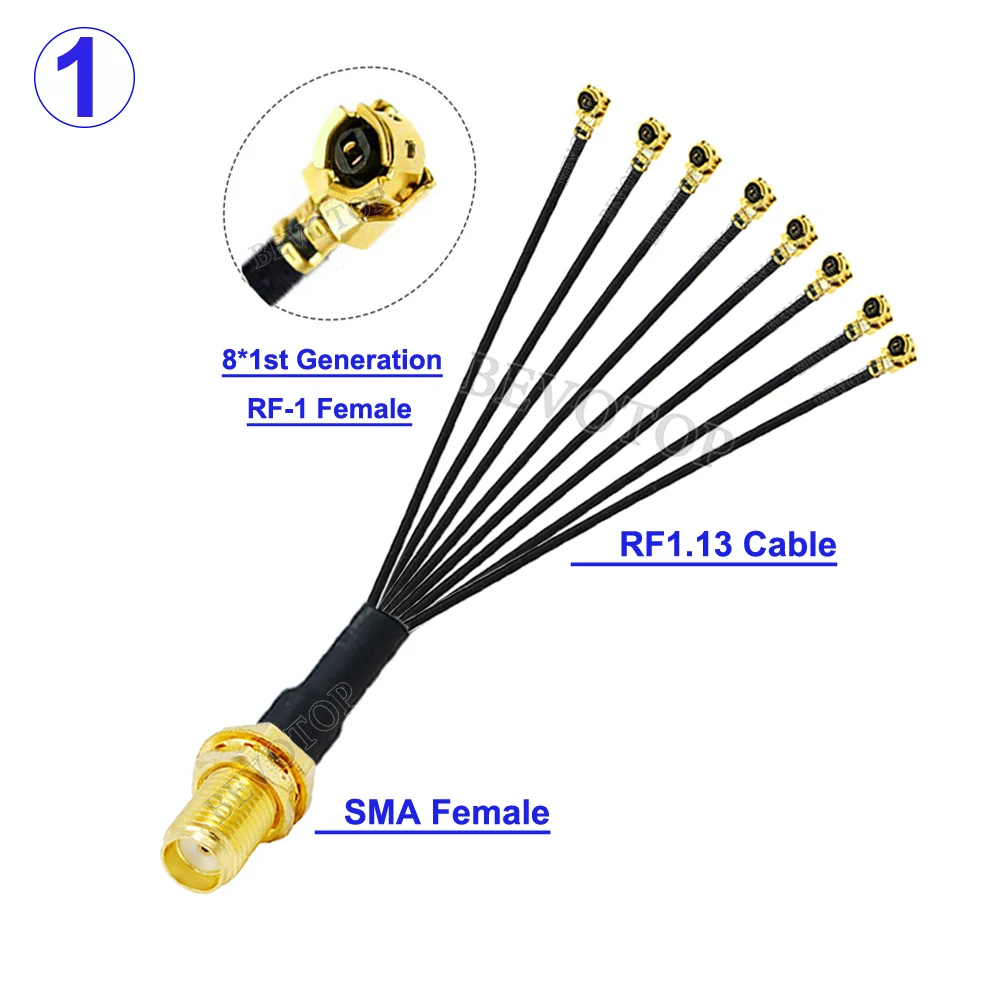 1PCS SMA to RF-1st Splitter SMA Female to 8*1st Generation RF1 Female RF1.13/RF1.37/RG178 Cable WIFI Antenna Extension Pigtail