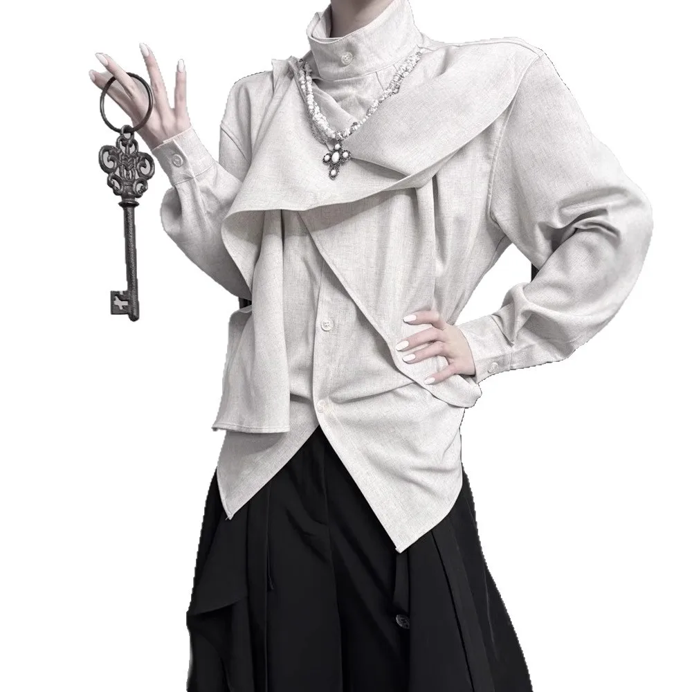 Retro Village Clothes Irregular Stitching Design Shirt Long Sleeve Splicing 5