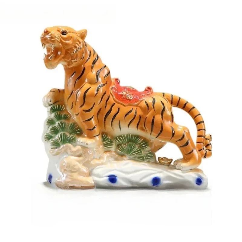 1PCS Ceramic Animal Tiger Ornament Bionic Creative TV Cabinet Entrance Bedroom Office Desktop Crafts housewarming Gift