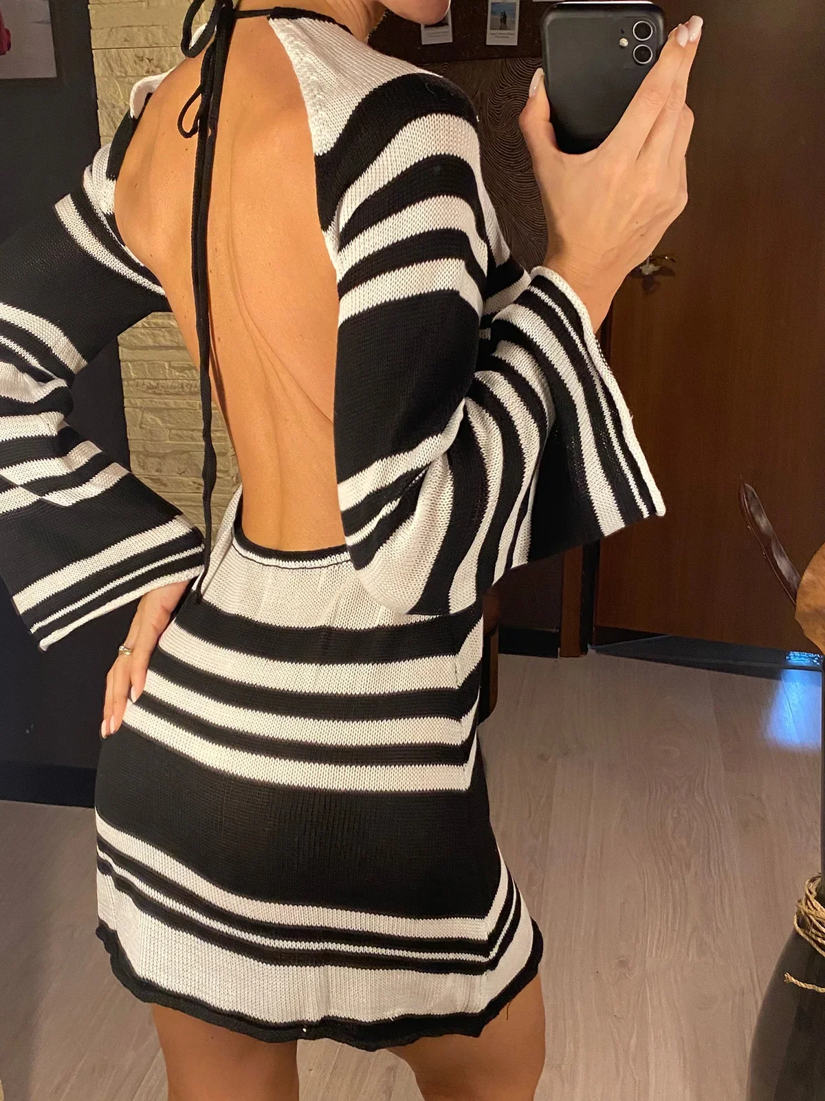 مخطط عارية الذراعين كم طويل الكروشيه محبوك تونك الشاطئ التستر التستر فستان الشاطئ ملابس الشاطئ ملابس الشاطئ الإناث النساء V6037