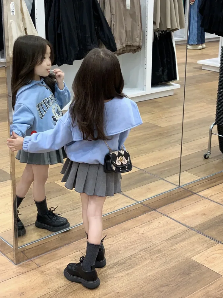 Girl Skirt Short Skirts Korean Style Children Clothing 2024 Autumn and Spring New Girls Design Sense Pleated Skirt Girl Dress