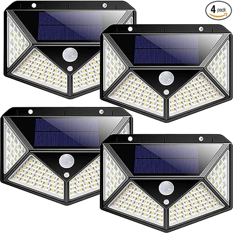 1/2/4 Stuks 100 Led Zonne-Wandverlichting Buiten Zonne-Energie Lamp Pir Bewegingssensor Zonne-Energie Zonlicht Straatlantaarn Voor Tuinlicht