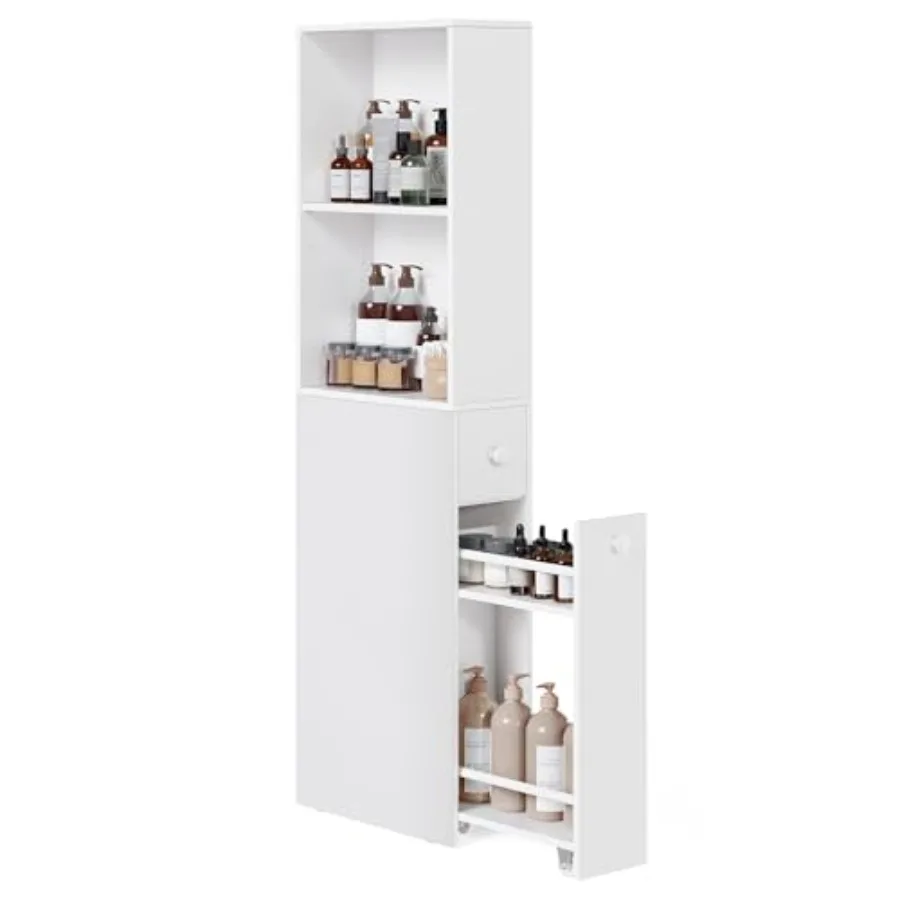 

Slim Storage Cabinet Narrow Freestanding Cabinet with Drawers and Adjustable Shelf Modern Linen Tower for Living Room B