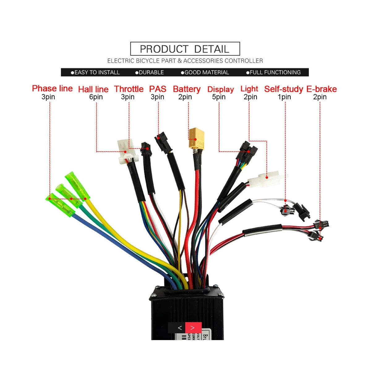 36/48V E-Bike Sine Wave 26A 500/750W SM Three Mode Brushless Controller with S866 Display for Electric Bicycle Tricycle