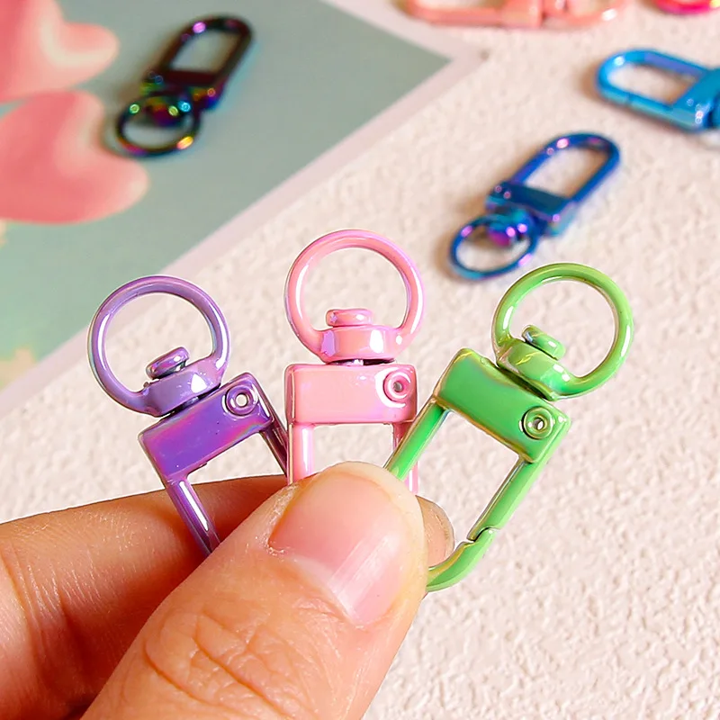 10pcs Metal Alloy Rotating Keyrings Key Chains Iridescent Lobster Clasps Buckle Hook Key Phone Ring Accessories Jewelry Making