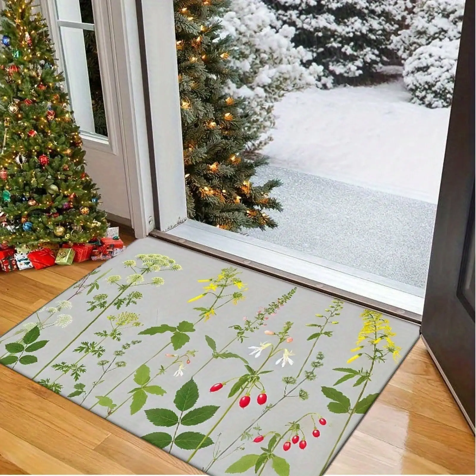 Flannel Thickness 0.47inch Thick - 1pc Door Mat, Floral Print Absorbent Non-Slip Area Mat, Comfortable Floor Mat, Machine Washable For Entryway Kitchen Living