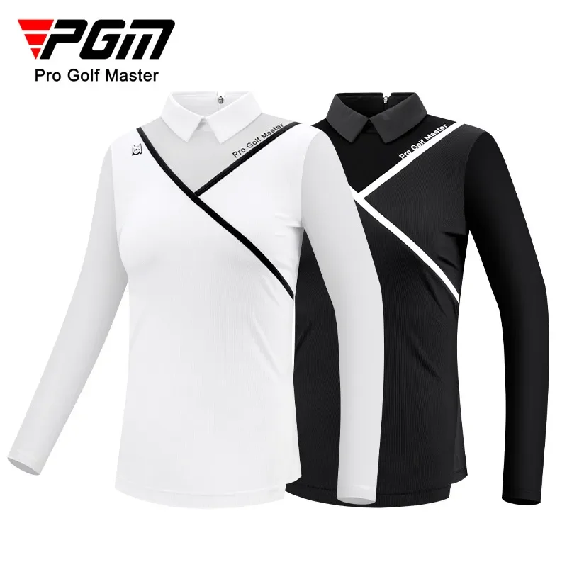 PGM Golf Women's Long Sleeve T Shirts Breathable Ice Silk Summer Spring Autumn Elastic Comfort Back Zipper Apparel Women YF476