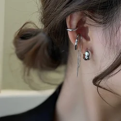 Pendientes de Clip de cadena de borla Irregular geométrica de Metal para mujer, nuevo diseño, Color dorado y plateado, manguito de oreja sin perforar, 4 unids/set